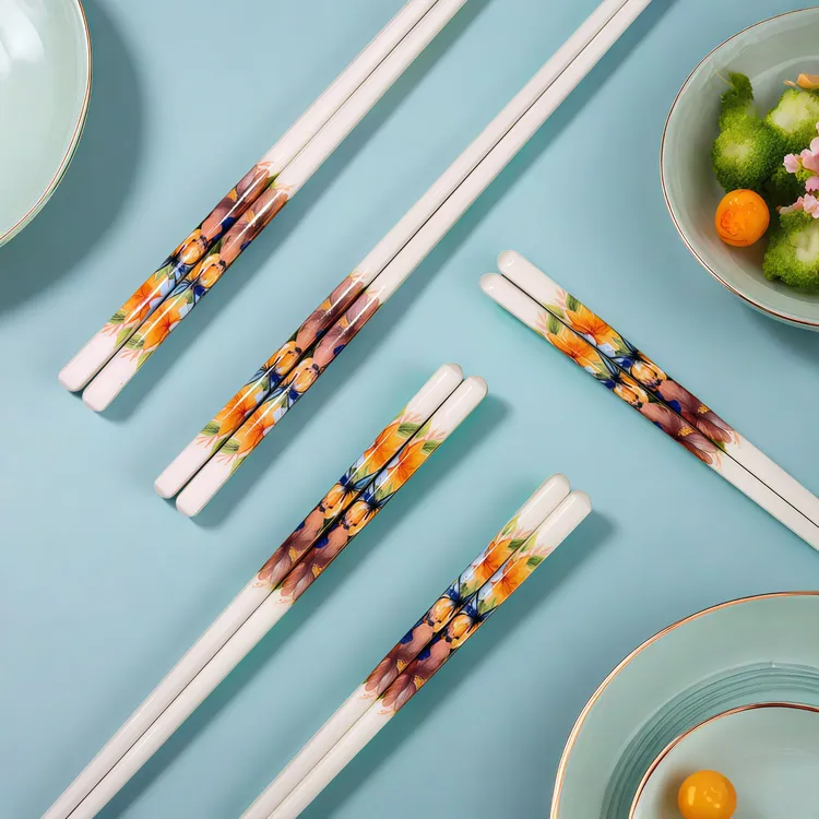 出口外单陶瓷【蝶恋花】防滑陶瓷筷子家用防霉