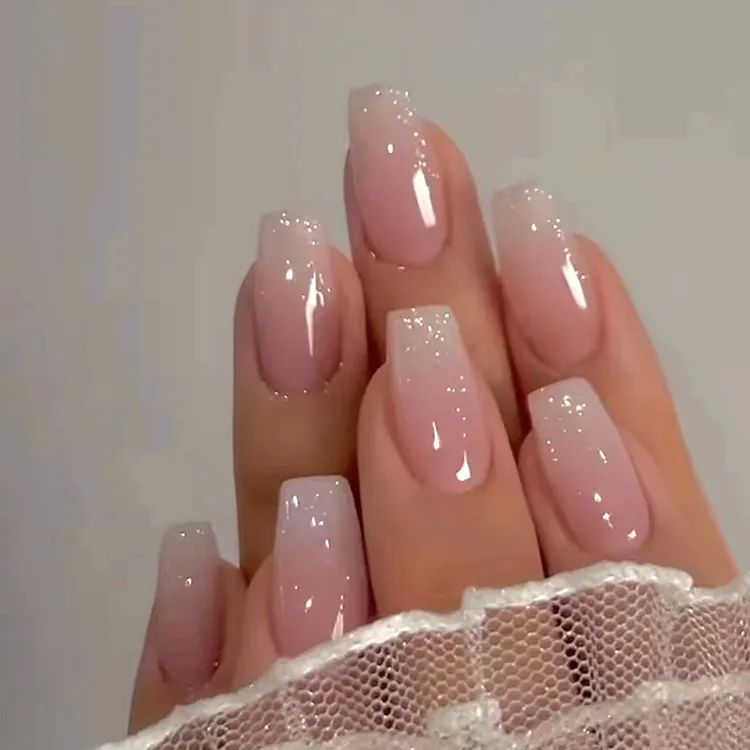 中长款芭蕾甲美甲穿戴式指甲贴渐变闪粉假指甲甜美ins穿戴甲nails