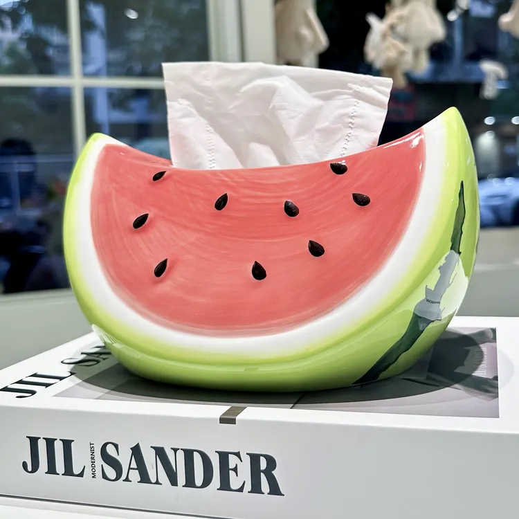 创意网红西瓜陶瓷纸巾盒个性抽纸盒家用设计感客厅茶几收纳盒摆件