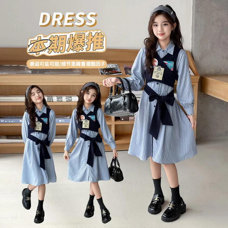 秋季新款童装秋款秋装连衣裙女童学院风中大童