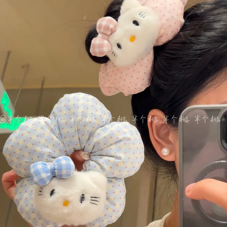 KT高级波点花朵大肠发圈ins头绳可爱丸子头皮筋女孩扎头发头绳