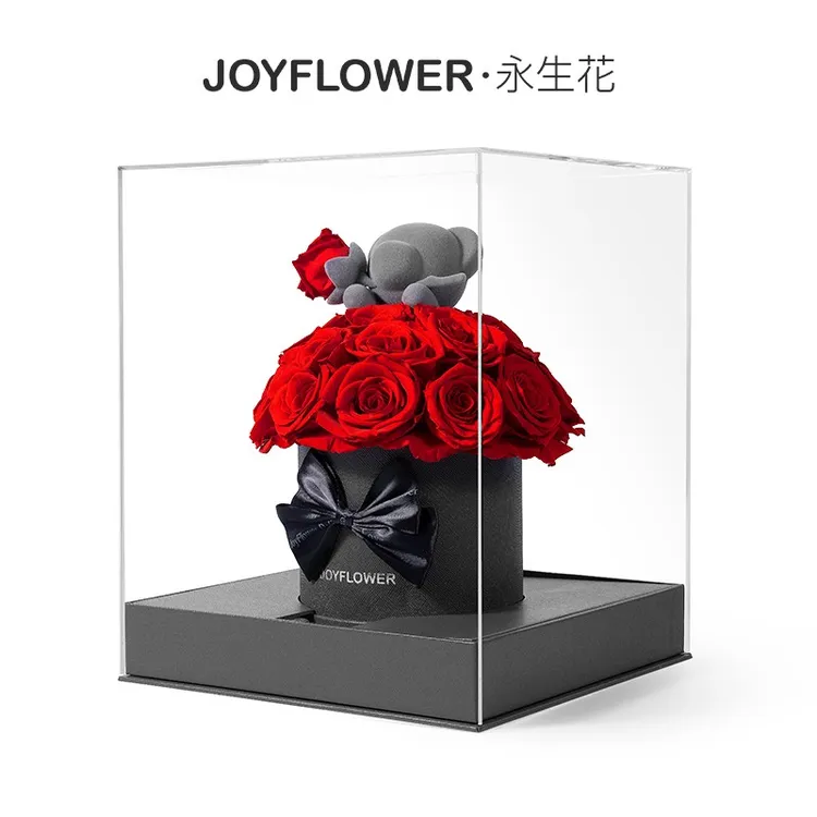 joyflower非你莫属熊憨憨抱抱桶永生花玫瑰礼盒生日情人节礼物