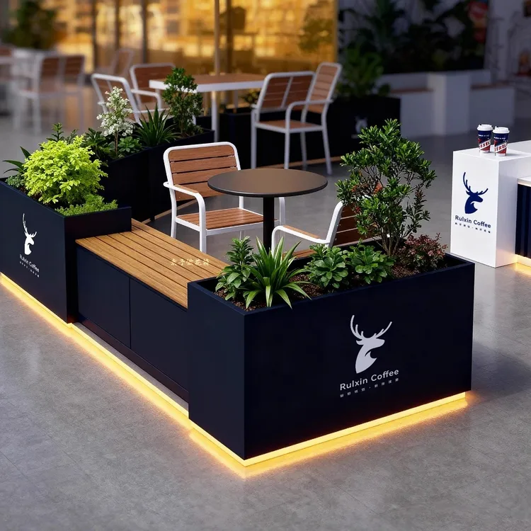 户外不锈钢花箱定制铁艺市政花箱商铺金属种植箱庭院座椅花箱组合