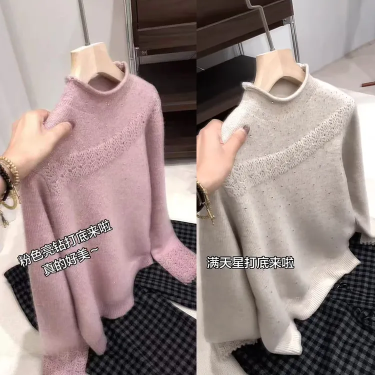 今年秋冬爆款穿搭ins风2025新款韩版显瘦百搭满天星钩花袖针织衫