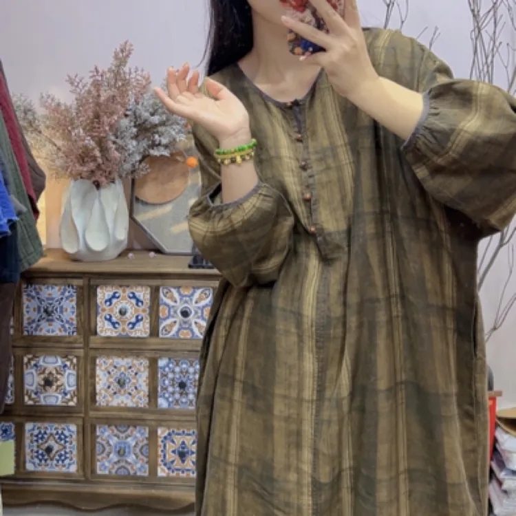 ZM5129秋季新款亚麻气质文艺范洋气复古慵懒高品质显瘦设计感长裙