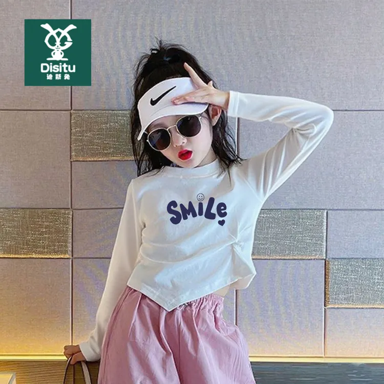 DISITU/迪斯兔白色女童长袖春秋新款儿童洋气女孩中大童上衣潮ins