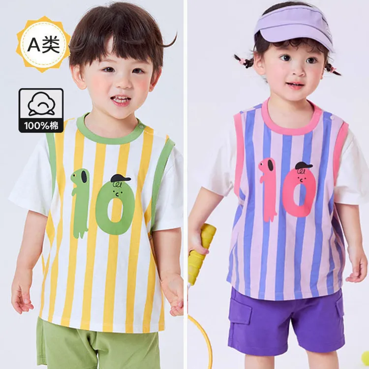 品牌折扣婴幼儿短袖套装夏季新款韩版条纹宝宝纯棉短袖短裤两件套
