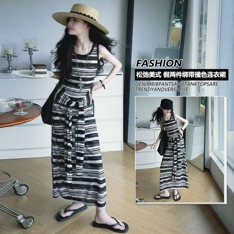 宝宝反季衣服2025新款夏季条纹裙女童时尚宽松连衣裙百搭休闲