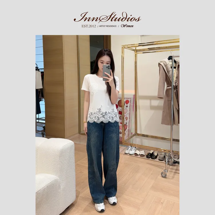 Innstudios 拼接蕾丝口袋T恤