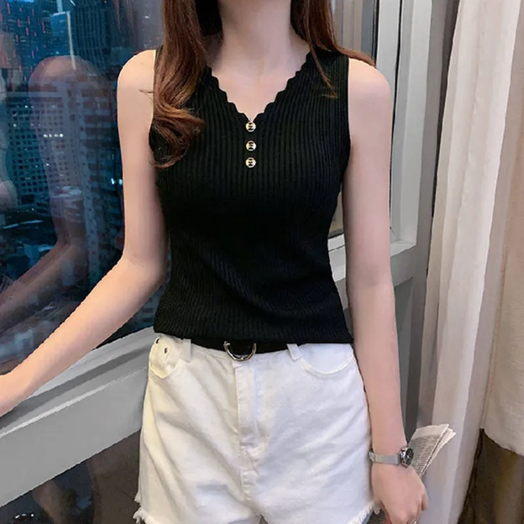 西装冰丝打底衫女夏季新款2025爆款内搭领纽扣显瘦背心小吊带通勤