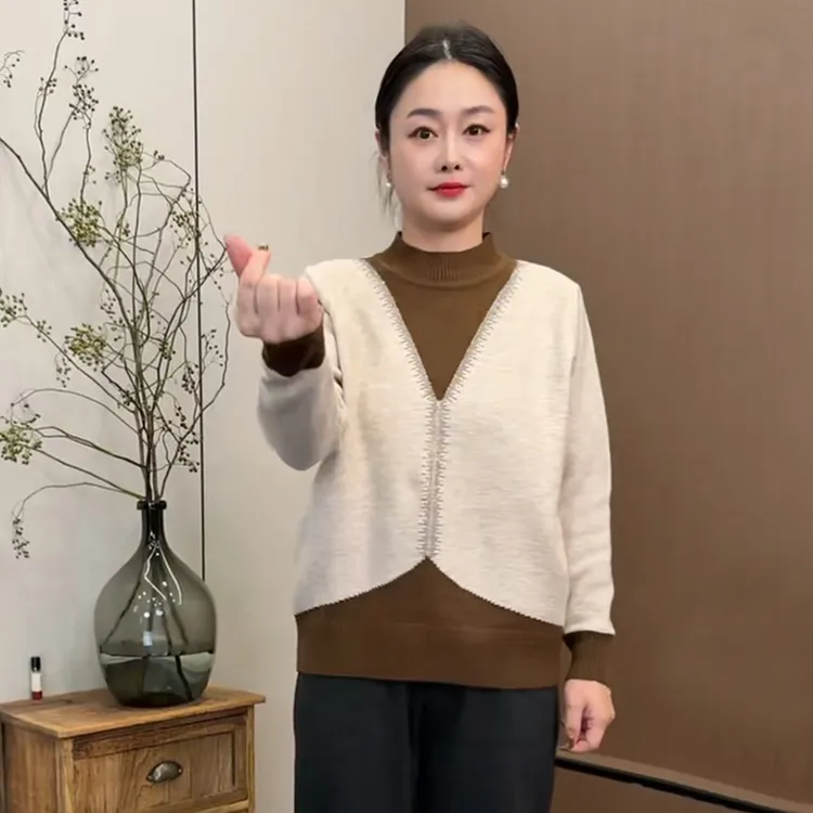 中老年妈妈装2025新款针织上衣气质洋气春装百搭宽松外穿25216