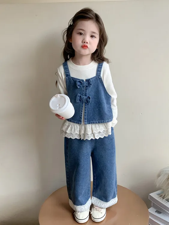 女童洋气新款春秋季阔腿裤三件套女宝宝2025新款韩版套装时髦秋装