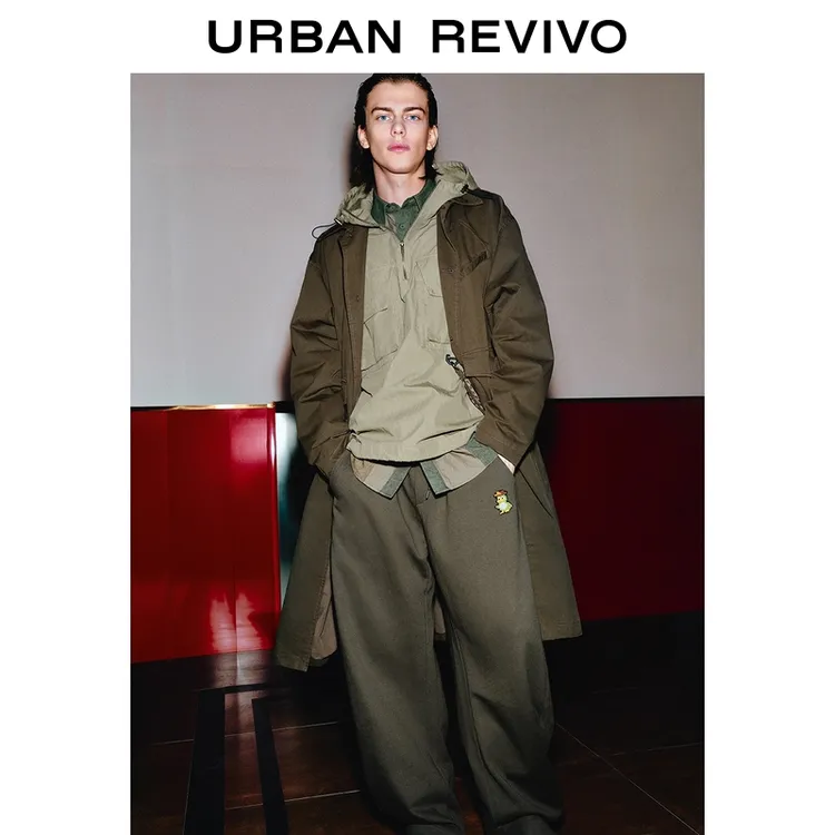 UR2025秋季新款男装琥珀流光风撞色绳结超宽松风衣UML150069