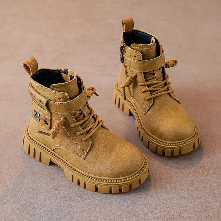 男童马丁靴时尚休闲儿童小黄靴秋冬新款2025英伦风中大童男孩棉靴
