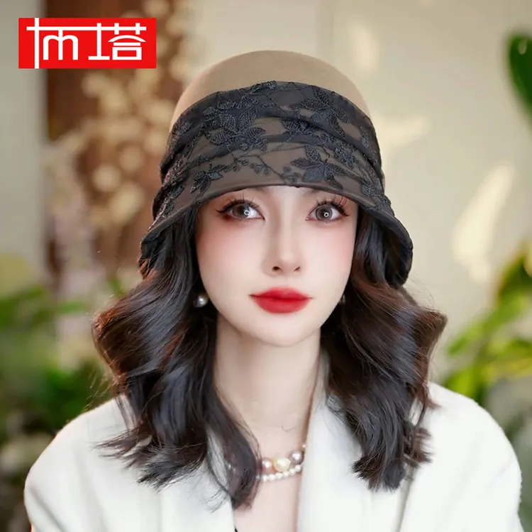 布塔100%羊毛礼帽女秋冬呢帽子保暖时尚气质礼帽中老年妈妈PT1420
