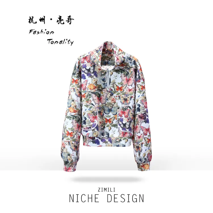 【亮哥欧货女装】2025冬季加厚《画作》蝴蝶满印高领卫衣6187-K6