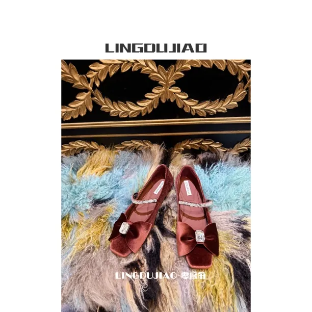 LINGDUJIAO/零度角【丝绒大蝴蝶冰糖钻玛丽珍鞋】L02-2/1cm