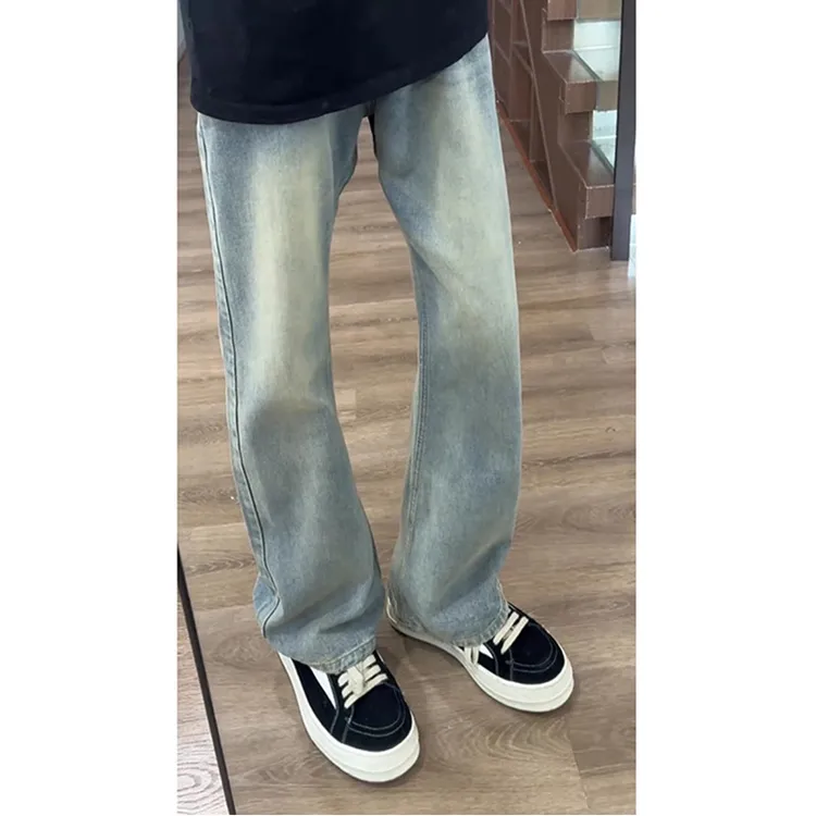 复古蓝弯刀牛仔裤男款秋季青少年直筒cleanfit裤子美式vibe微喇裤