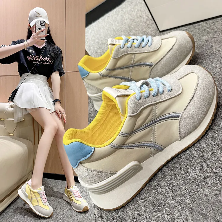 年轻时尚休闲运动鞋女2025春季新款百搭平底德训阿甘鞋拼色小白鞋