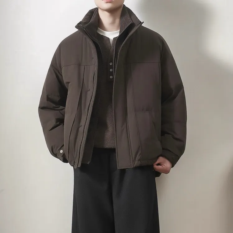 男士秋冬白鸭绒羽绒服假两件立领保暖休闲韩版短款百搭轻熟外套