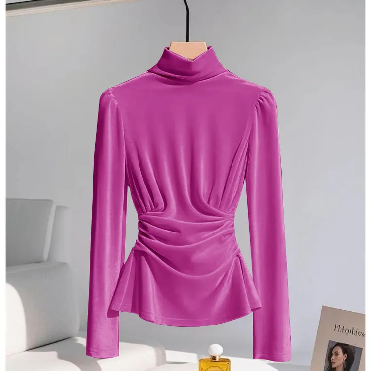 法式超好看小香风内搭衬衫2025早春轻奢高级感玫粉色丝绒上衣女