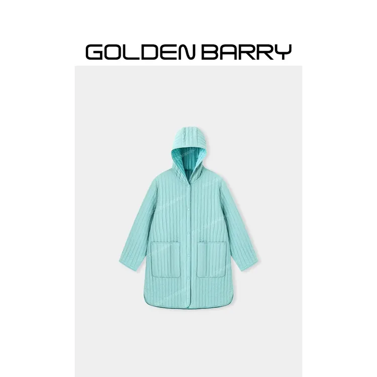 GOLDENBARRY“远山初霜”坑条肌理减龄轻薄连帽棉服170015