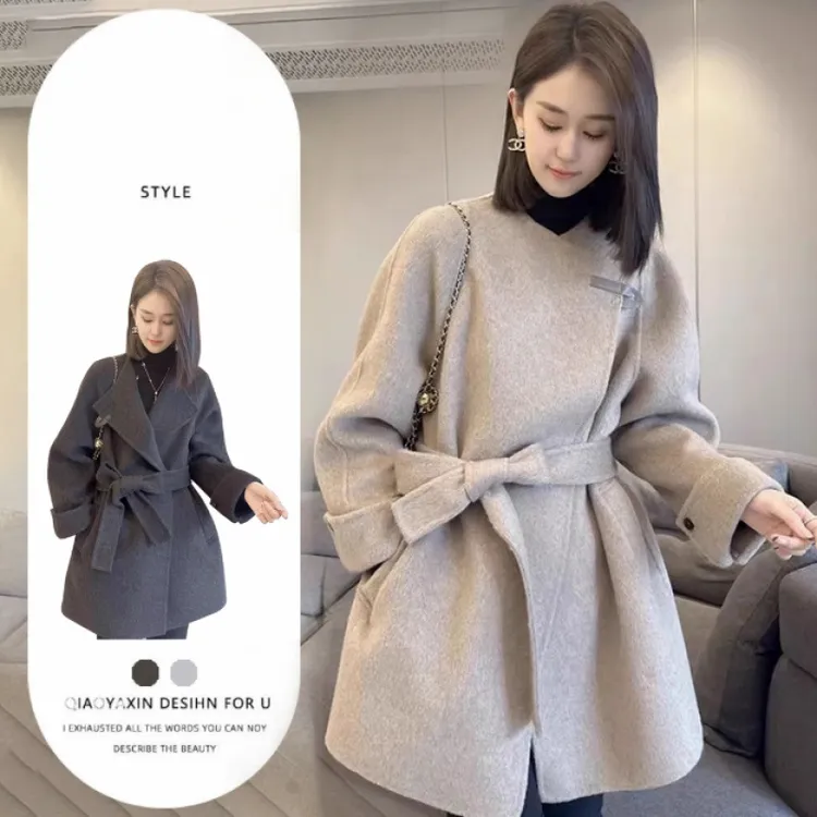 秋冬短款双面呢大衣休闲百搭气质高级毛呢外套女韩版宽松慵懒