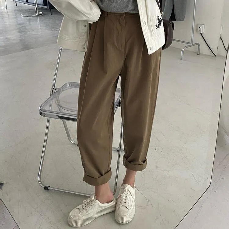 工装裤女2025秋季新款高腰宽松显瘦休闲长裤子洋气百搭直筒哈伦裤