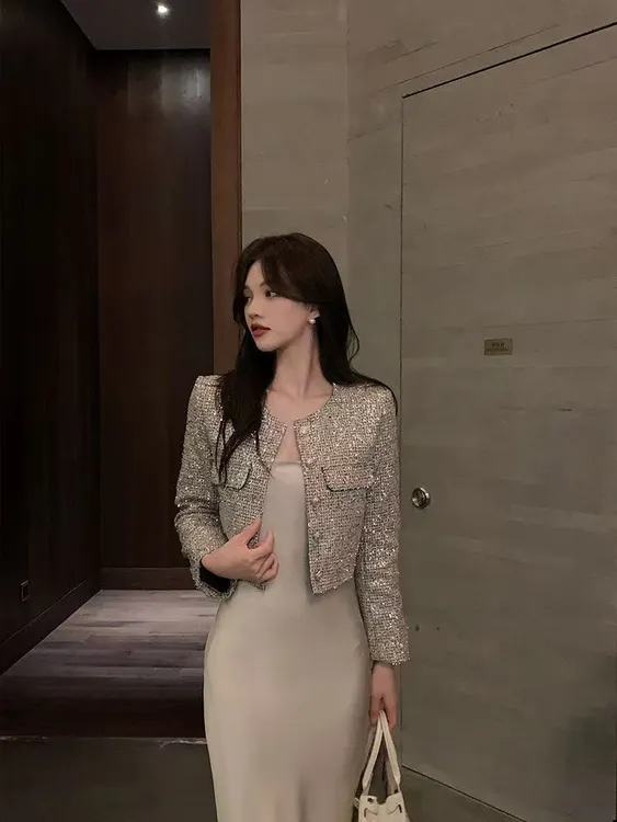 碎钻亮片小香风短外套女2025春秋季新款高级感气质法式名媛上衣
