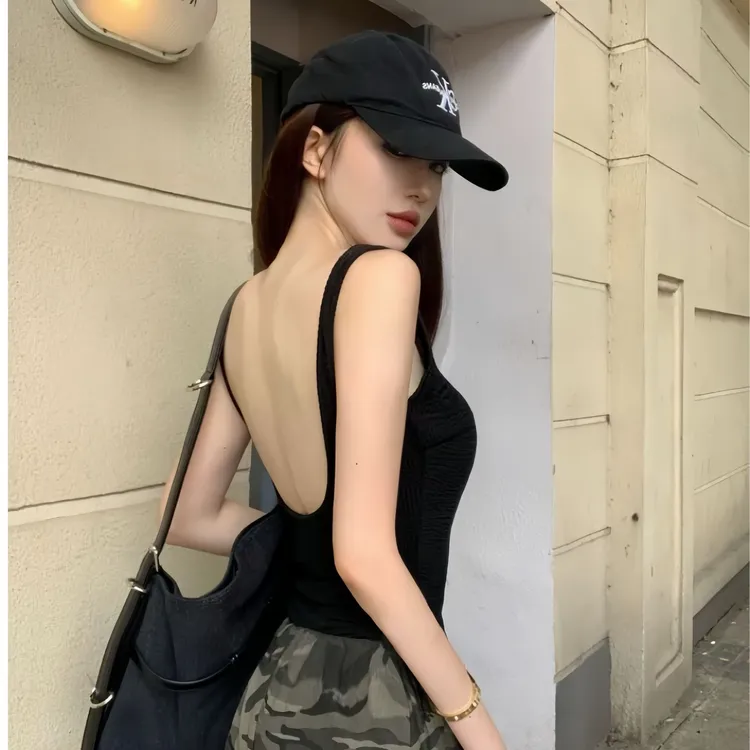 大码露背吊带小背心女夏外穿u型美背文胸一体内搭打底带胸垫上衣