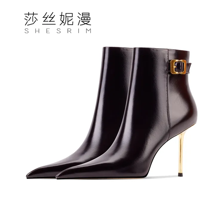 8.5CM尖头细高跟冬季时装女靴绒里/单里黑色气质高跟女靴冬季焕新