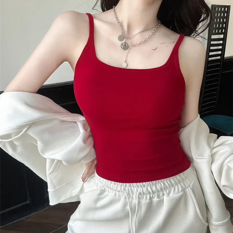 港风辣妹吊带背心女夏内搭显瘦美背带胸垫一体式修身打底外穿上衣