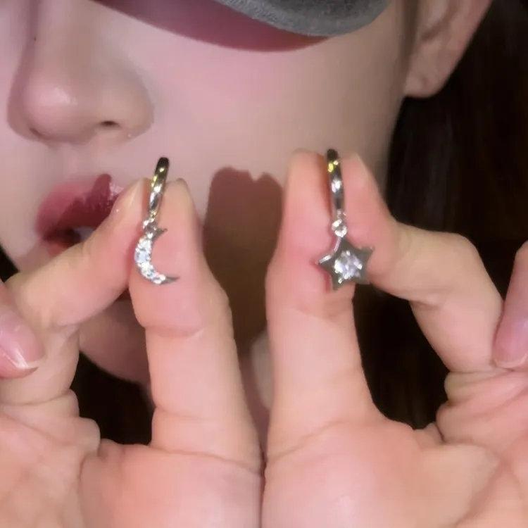 铜合金耳饰 不对称星月耳环女复古时尚气质流星耳圈耳扣甜美耳饰