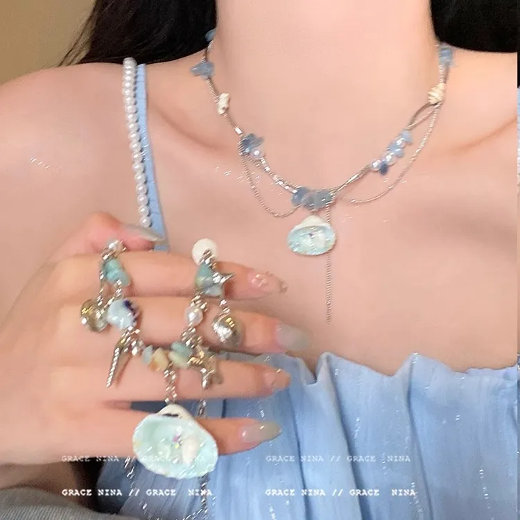 铜合金项链  度假风贝壳珠珠项链女款2025新款夏季锁骨链独特劲链