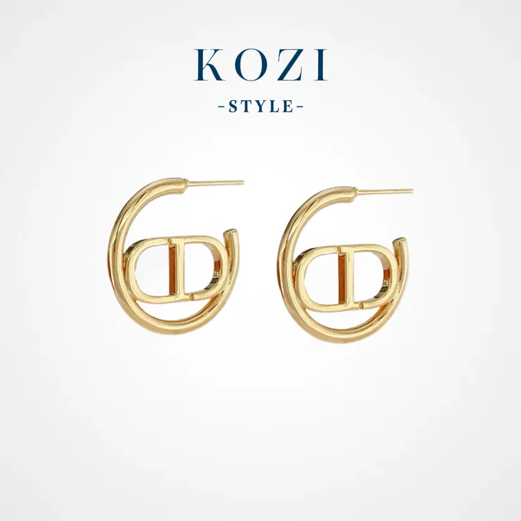 WANXI 镀K金 复古气质字母耳环精工版