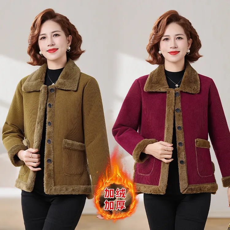 中老年女装冬季加绒加厚外套洋气妈妈冬装时尚保暖大码夹棉衣服