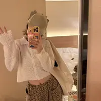 iamannieww秋季女装上衣复古镂空纽扣POLO翻领长袖衬衫休闲打底衫