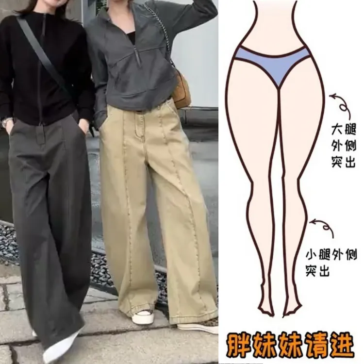 Aimeerosa/艾洛莎2025秋季新款立体剪裁休闲裤女垂感显瘦阔腿长裤
