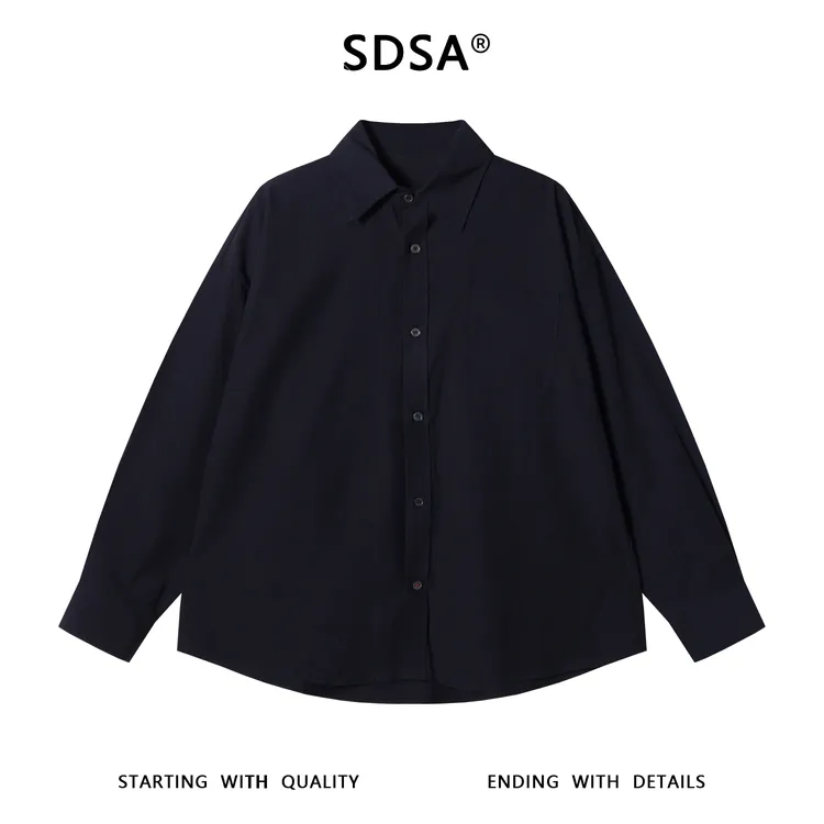 SDSA男士秋冬新款痞帅男装简约基础款纯色口袋翻领长袖衬衫百搭
