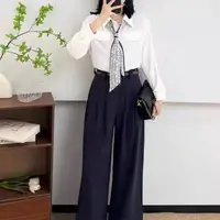 设计感小众百搭纯色衬衫搭配阔腿裤时尚套装63058