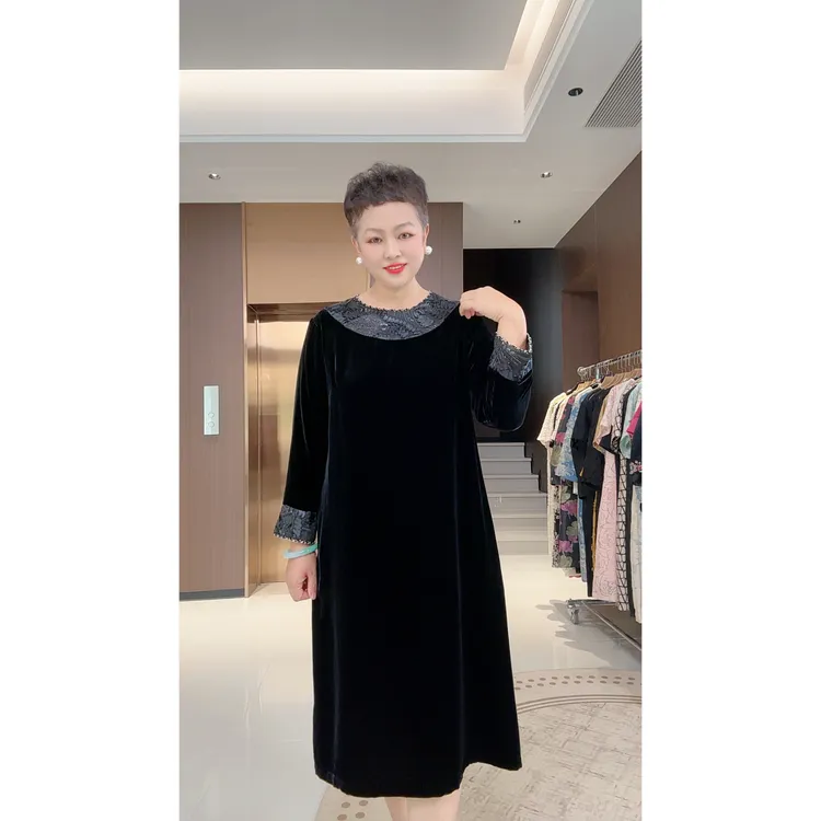 桑蚕丝真丝丝绒中长款宽松显瘦连衣裙T13