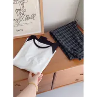 【丹姐家~黑白插肩袖】棉!圆领T恤女秋季百搭打底上衣