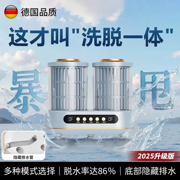 双桶分洗2L洗内衣裤迷你洗衣杯洗脱一体插电小型洗袜子机免安装