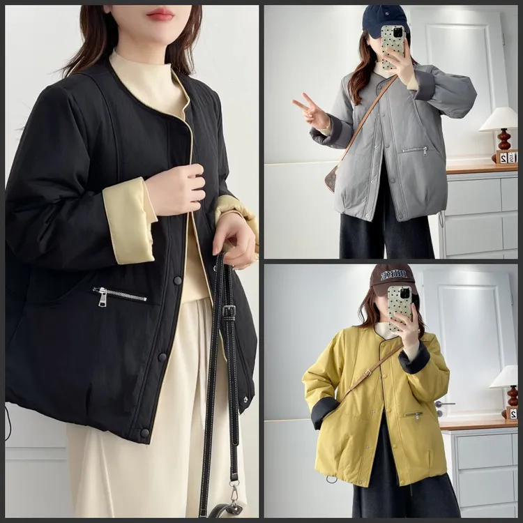 120-200斤大码女装胖mm显瘦休闲圆领宽松百搭棉衣棉服棉袄冬外套