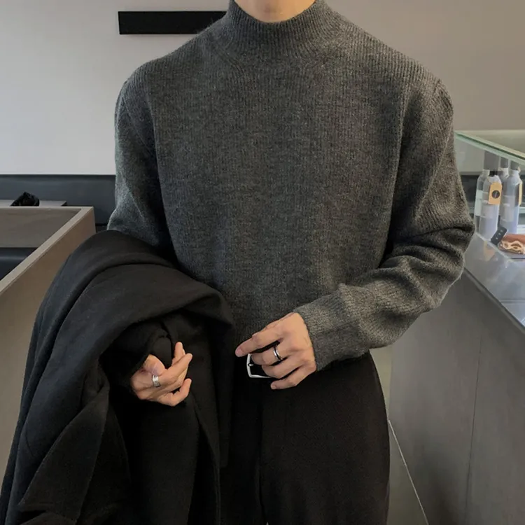 SSUMENAM半高领毛衣男秋冬季慵懒风内搭打底衫高级感百搭针织衫