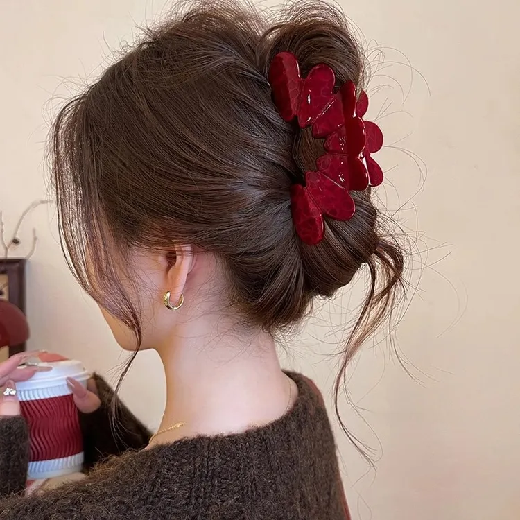 高级感花瓣抓夹女大号复古气质醋酸发夹后脑勺头饰鲨鱼夹花朵发饰