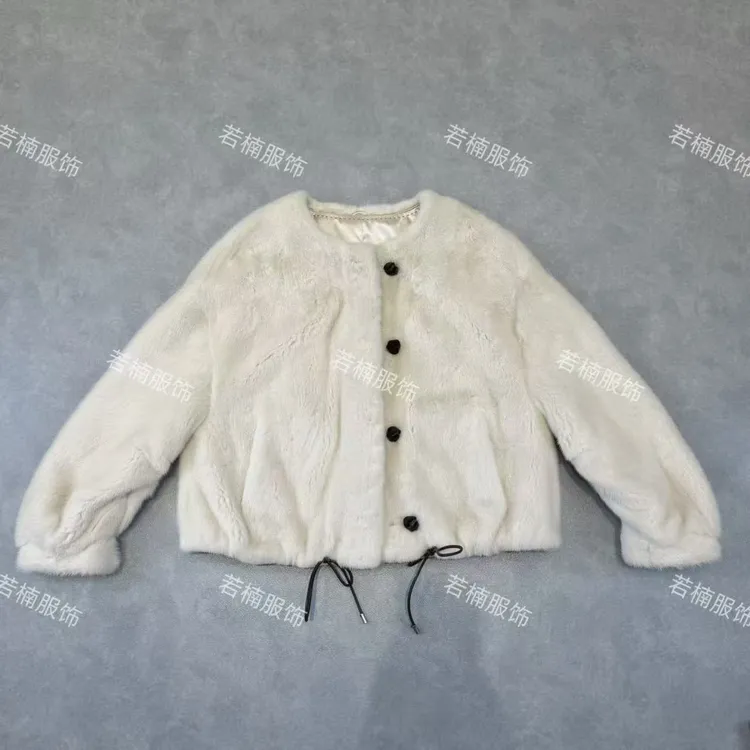【若楠服饰】米白色水貂盘扣洋气高定款皮草女装外套