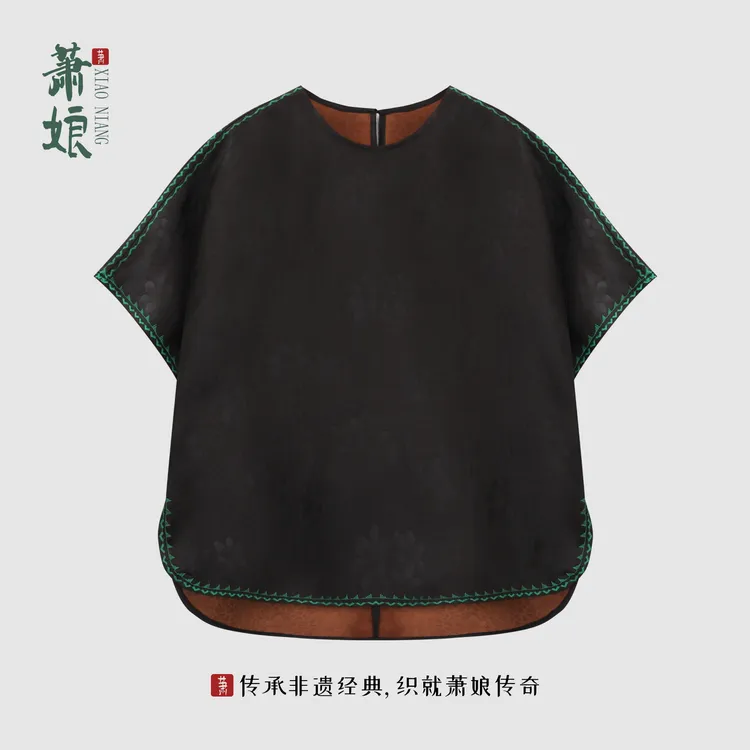 萧娘【墨阑萤】纱罗香云纱圆领上衣桑蚕丝新中式国风上衣5278