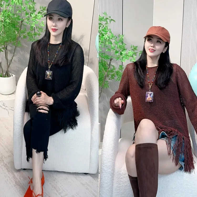 慵懒风女休闲风镂空毛时尚针织衫针织衫韩版御姐风