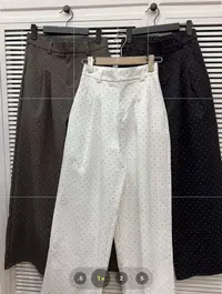 A366-复古波点直筒阔腿裤女宽松小众高腰垂感休闲长裤子